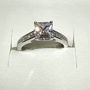Sterling Silver 6mm Princess Cut Cathedral CZ ring